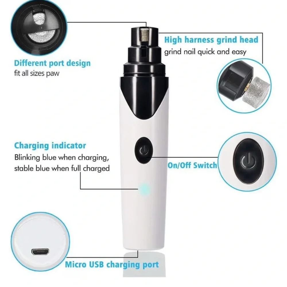 Cordless Pet Nail Grinder - White - USB Rechargeable Small to Large Dogs